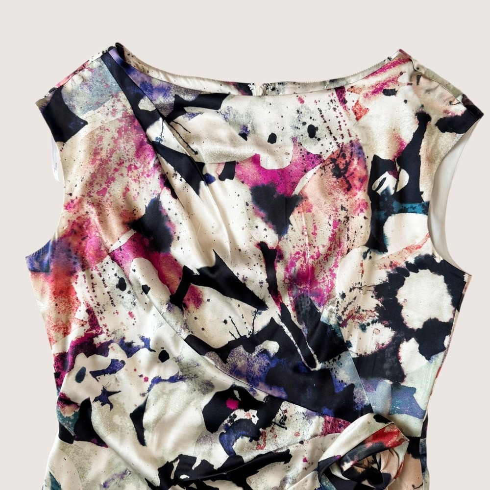 Suzi Chin Maggy Boutique Silk Watercolor Rosette Sheath Dress 10 Wedding guest - Picture 9 of 14